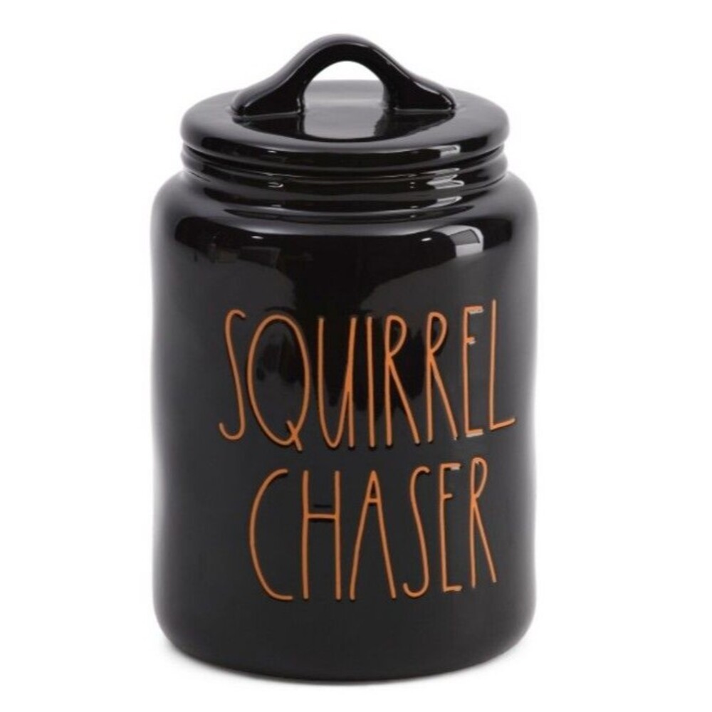 Rae Dunn Large "Squirrel Chaser" Dog Treat Canister Biscuit Jar 8x6.5"